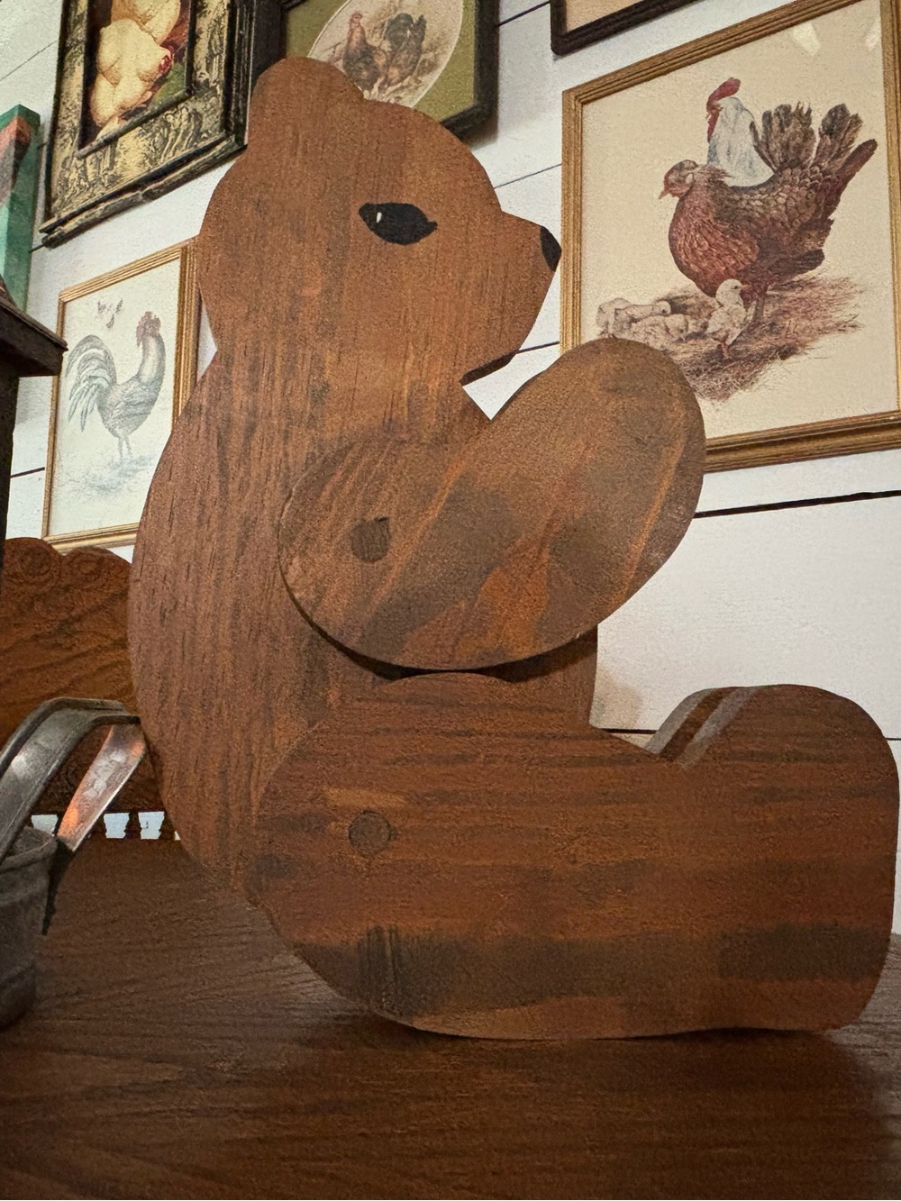 Handmade Wooden Bear Shelf Sitter - Brown
